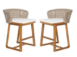Outdoor Acacia Wood Bar Stools , Teak Finish Bar Height Chairs with Beige Cushion & Light N773P306707B