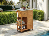 43.3" Outdoor Kitchen Island, Solid Fir Wood Grill with Stainless Steel Top, Rolling Bar N717P508001A