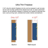 60 inch recessed ultra thin tempered glass front wall mounted electric fireplace with remote and W1769103306