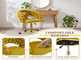 Velvet Bubble Back Desk Chair, Adjustable Height 360&deg Swivel Vanity Chair with Wheels, Gold Metal W3875P457940