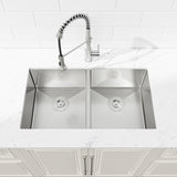 33"x19" Embedded Double Bowl Kitchen Sink, Undermount Handmade Sink in Brushed T3177P296196