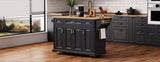 K&K 54inch Large Kitchen Island with Rubber Wood Drop Leaf, Embossed Texture Rolling Kitchen Cart on N707P195395B