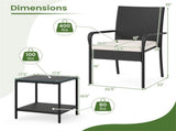 3-Piece Patio PE Wicker Bistro Set, Tempered Glass 2-Tier Side Table Outdoor Chair Set-White 98415143