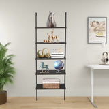 ZUN 5-Shelf Wood Ladder Bookcase with Metal Frame, Industrial 5-Tier Modern Ladder Shelf Wood 64446382