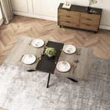 55.11'' -70.86"Retro Rectangular Stretch Dining Table, Grey Carole Top With Black Embossed Center W757P147832