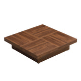 Square Marble Veneer Coffee Table Sliding Top with Storage in Walnut 39.4'' WF322094AAD