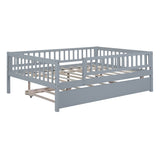 Full Size Wood Daybed with Trundle and Fence Guardrails, Gray WF301863AAE
