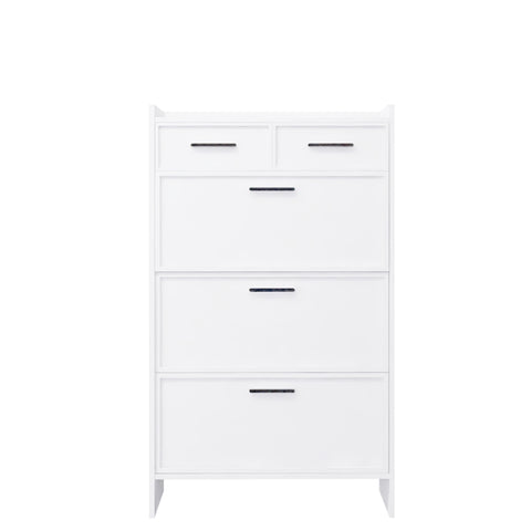 ZUN PVC Surface Shaker Shape Door Shoe Rack 3 Doors Shoe Cabinet With 2 Drawers With Open Space for W2139134911