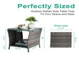 Outdoor Patio Wicker Side Table, Square End Table Bistro Coffee Table with Glass Top Storage Shelf 76160910