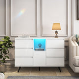 ZUN Living Room Sideboard Storage Cabinet White High Gloss with LED Light, Modern Kitchen Unit Cupboard 47042774