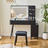 Modern Makeup Vanity Desk with LED Lights & Mirror, 4 Drawer Dressing Table Set with Stool, 3 Colors N844P257529B