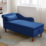 Navy Blue Chaise Lounge Indoor,Velvet Lounge Chair for Bedroom with Storage & Pillow,Modern W1170105033