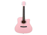 Pink 41-inch Dreadnought barrel-shaped cutaway acoustic guitar with pick, strings, capo, gig bag, 83268343