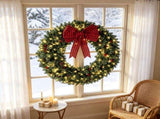 48" Holiday Wreath with Bow, Berries, Pinecones & 8 Modes 36989048