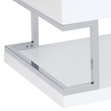 ZUN White High Gloss and Chrome Coffee Table with Bottom Shelf B062P181385