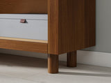 Arched Small Bookcase, Arched Storage Cabinet, Walnut Wooden Modern Arched Top Bookshelf with 3 W2557P428369