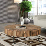 ZUN 42 in. Round Handcrafted Reclaimed Wood Coffee Table, Modern Living Room Sofa Table with Metal Legs, B011P215609