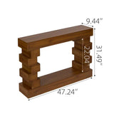 Geometric Block Stacked Wood Console Table with Warm Natural Finish W3123P369192