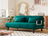 velvet Antique Green 55 Convertible Chair Bed, Tri-Fold Sofa Bed with Adjustable Backrest & Pillow, W1767P192809