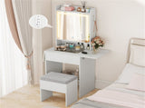 Vanity Table with LED Lighted Mirror, 2 Drop Leaf Extension & Built-in Charging Station-White 83199140