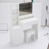 41" Large Size Left Bedside Cabinet Vanity TableCushioned Stool, Extra Large Touch Control LED W3258P296779