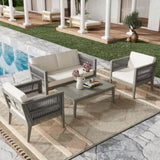 ZUN 4-Pieces Acacia Wood Patio Furniture, Outdoor Furniture with Coffee Table, Patio Conversation N780P171148F