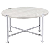 White Oak and Chrome Round Coffee Table B062P185643