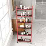 Red 6-Tier Rolling Cart Gap Kitchen Slim Slide Out Storage Tower Rack with Wheels,6 W2167P195981