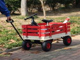 Red Wooden Wagon Cart with Folding Handle, Heavy Duty All-Terrain Kids Wagon for Outdoor, Garden, 57603140