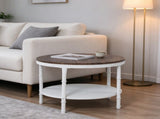 Round 2-Tier Wood Coffee Table, Dark Walnut Finish with Black Wood Grain, White Textured 27271682