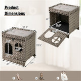 2-Tier Wicker Cat Condo with Litter Mat - Hidden Litter Box Enclosure, Detachable Washable Cushion, 98775677