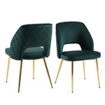 ZUN Dark Green Velvet Dining Chairs with Metal Legs and Hollow Back Upholstered Dining Chairs Set of 4 W1516P154991