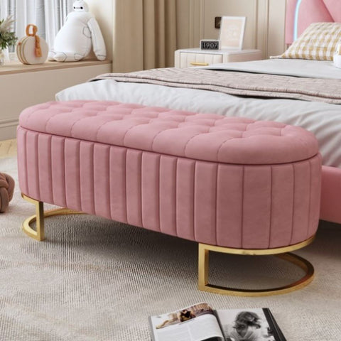 ZUN Elegant Upholstered Velvet Storage Ottoman with Button-Tufted,Storage Bench with Metal Legs for WF306333AAH