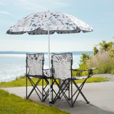 Portable Outdoor 2-Seat Folding Chair with Removable Sun Umbrella Coconut Tree 59226804