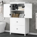 ZUN Bathroom Storage Cabinet, Cabinet with Two Doors and Drawers, Adjustable Shelf, MDF Board, White N725P188460K