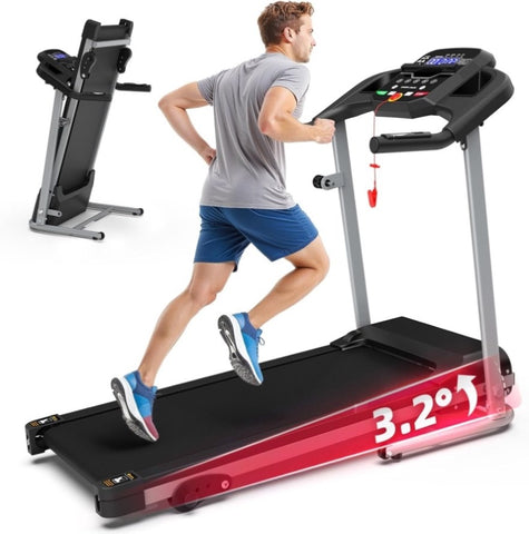 Compact Folding Treadmill for Home - 2.5HP Quiet Brushless Motor, 3-Level Incline, 7.5 MPH, Shock 77102736