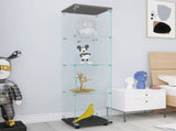 4 Shelves Glass Cabinet Glass Display Cabinet with One Door, Black 77240615