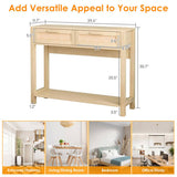 39.4" Rattan Console Table with 2 Drawers Entryway Table Wood Narrow Long Table Boho Console Table 66014133