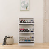 Narrow Shoe Storage Cabinet with Mirror, Wood Slim Shoe Rack 3 Tier Shoe Organizer for Home and W132081779