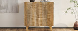 TREXM Wood Accent Cabinet with Storage, Rustic Mango Wood Storage Cabinet with Fluted Design and N715P224944N