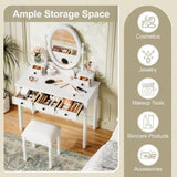 Vanity Desk with Adjustable Angle Mirror, Vintage Vanity Makeup Table and Cushioned Stool Set with N733P305139K