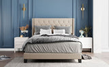 ZUN Upholstered Platform Bed with Classic Headboard, Box Spring Needed, Beige Linen Fabric, Queen Size WF280786AAA