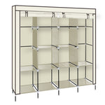 ZUN 67" Clothes Closet Portable Wardrobe Clothes Storage Rack 12 Shelves 4 Side Pockets Beige 19252473