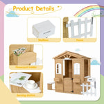 ZUN Wooden Playhouse for Kids Outdoor with Working Door, Windows, Mailbox, Bench, Flowers Pot Holder, W1422P156349