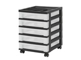5-Drawer Narrow Plastic Storage Drawer Cart with Organizer Top, Black 32678976