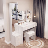 ZUN Full Body Mirror Cabinet + Round Mirror LED Vanity Table + Cushioned Stool, 17" diameter LED Mirror, 49214828