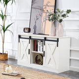 White decorative wooden TV / storage cabinet with two sliding barn doors, available for bedroom, 47276471
