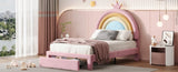 Twin Size Upholstered Rainbow Design Bed, Velvet Princess Platform Bed with Storage Drawer, No N733P234606H