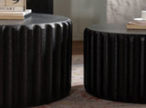 Black Scalloped Round Coffee Table Set Nesting Design, Elegant Curved-Edge Shape for Cozy Living W3081P389077