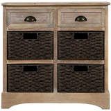 Rustic Storage Cabinet with Two Drawers and Four Classic Rattan Basket for Dining Room/Living Room 94374458
